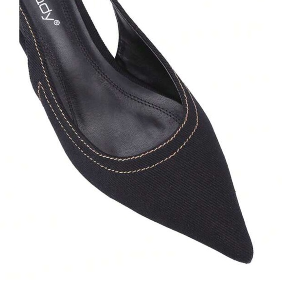 Black Denim Sling Back Stiletto Heel - Picture 5 of 8